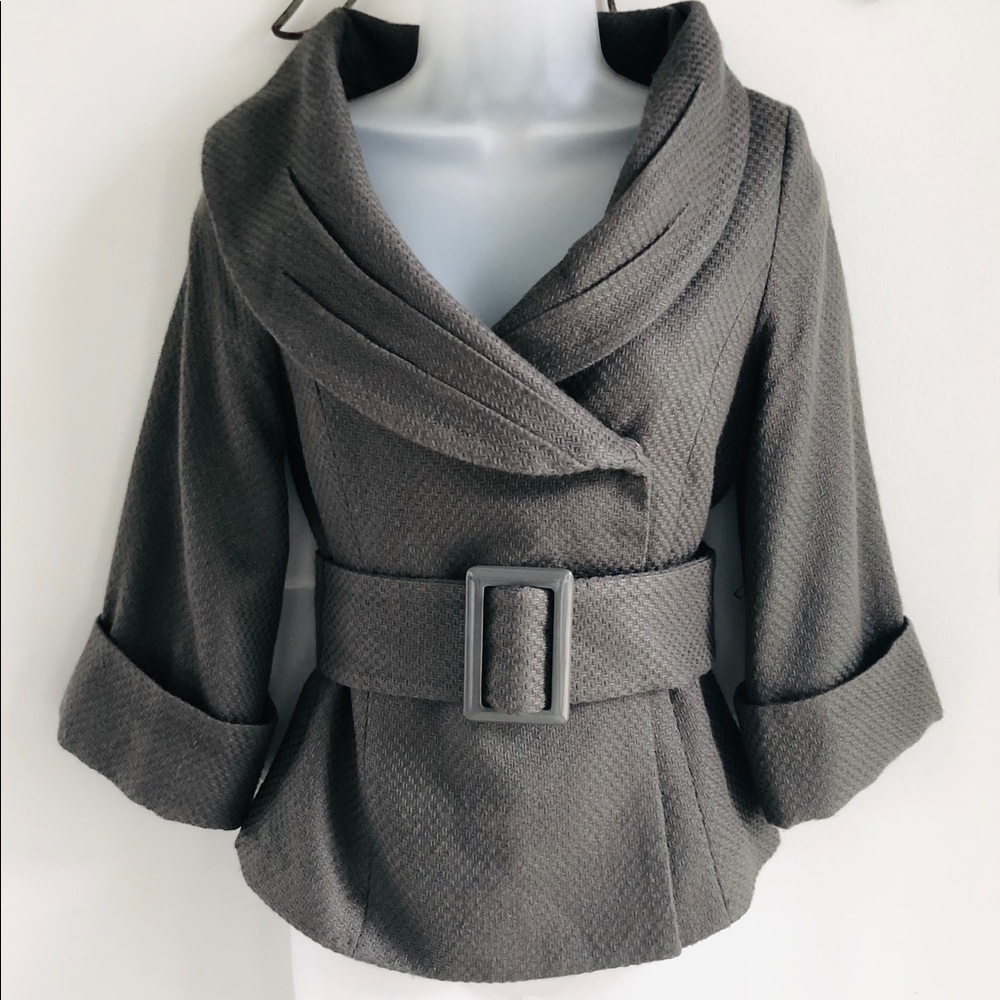 TULLE  Wool blend belted olive green jacket Size S
